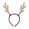 Red headband with gold glitter antlers on a white background