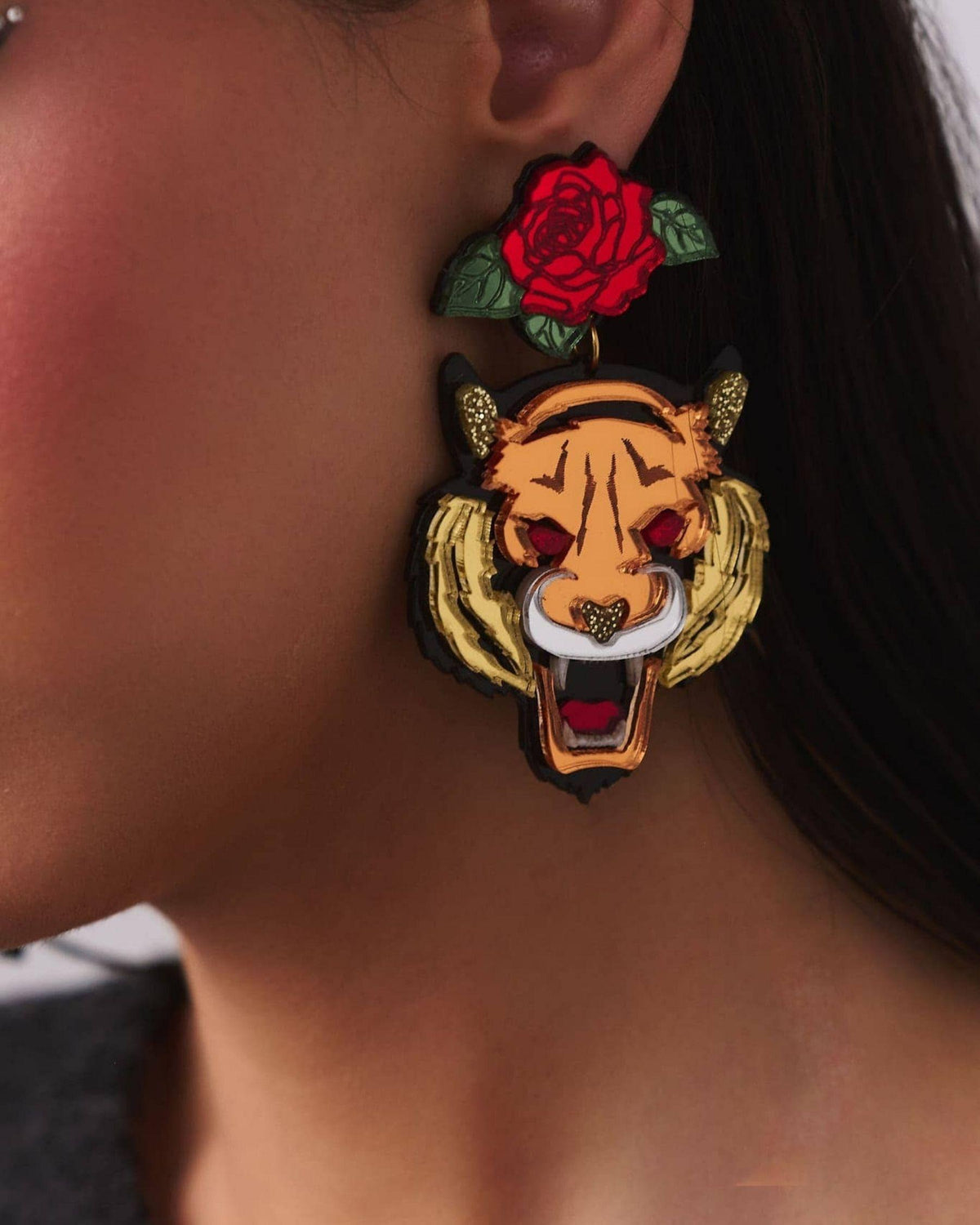 Acrylic Statement Stud Earrings - Tiger Eye