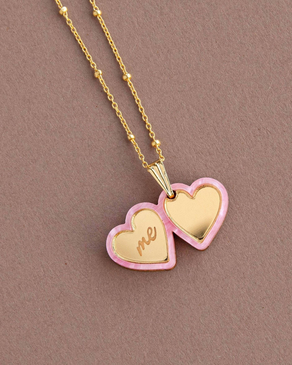 I Heart Me Open Locket Necklace - Pink & Gold
