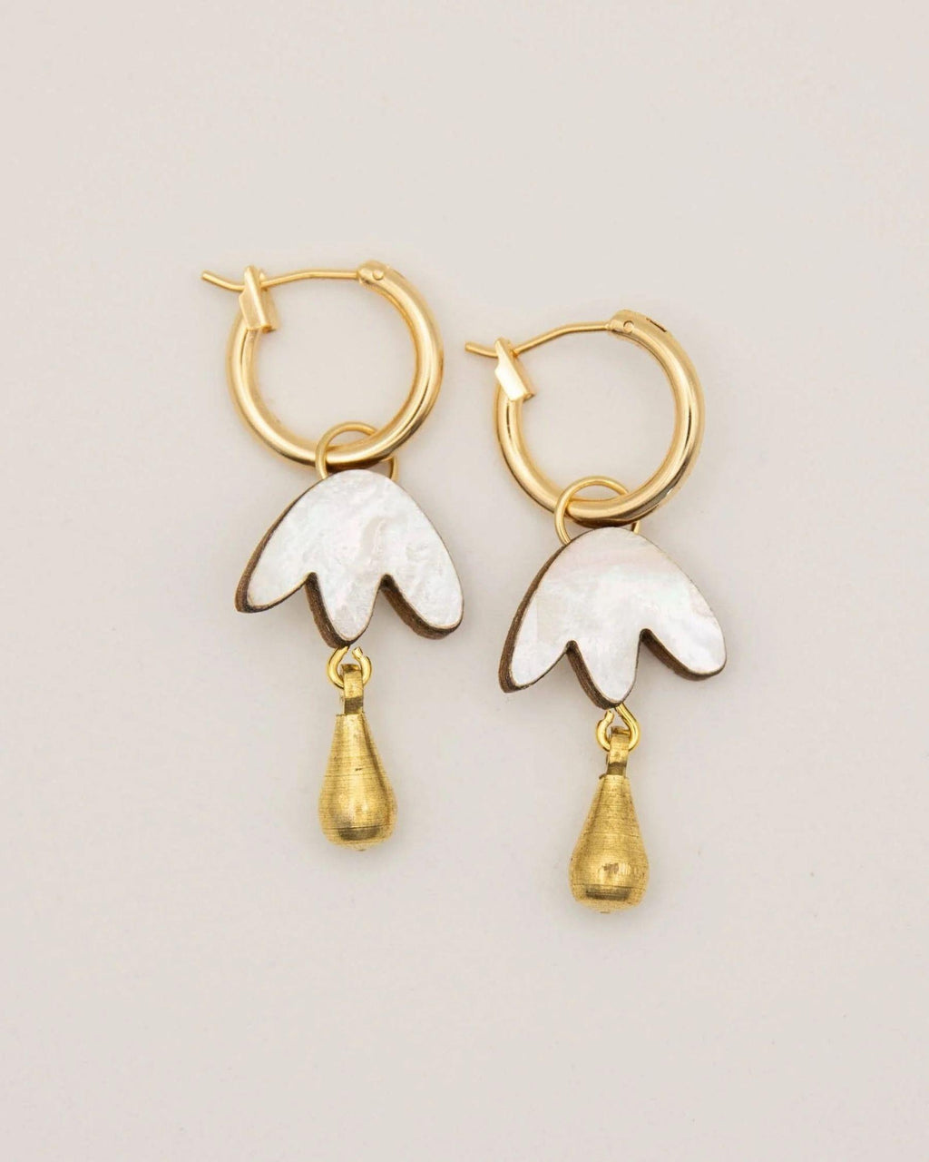 Petal Drop Hoop Earrings - Mother of Pearl Veneer