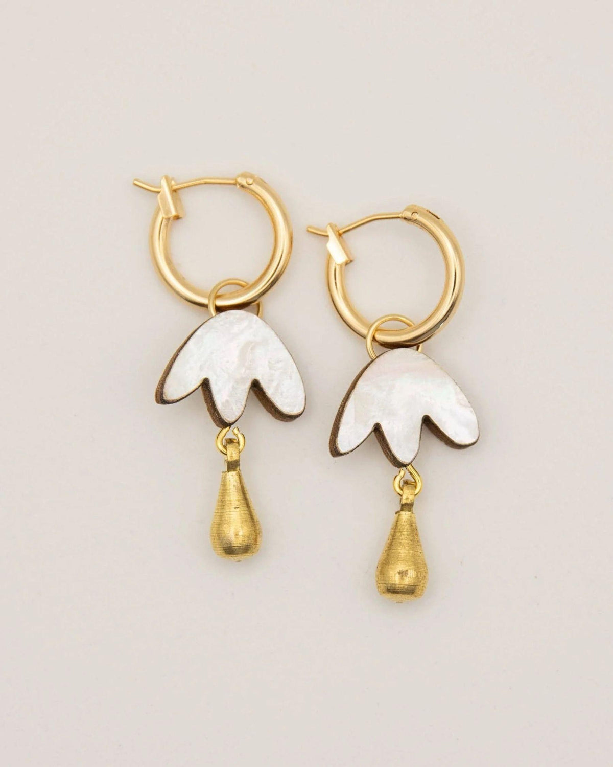 Petal Drop Hoop Earrings - Mother of Pearl Veneer