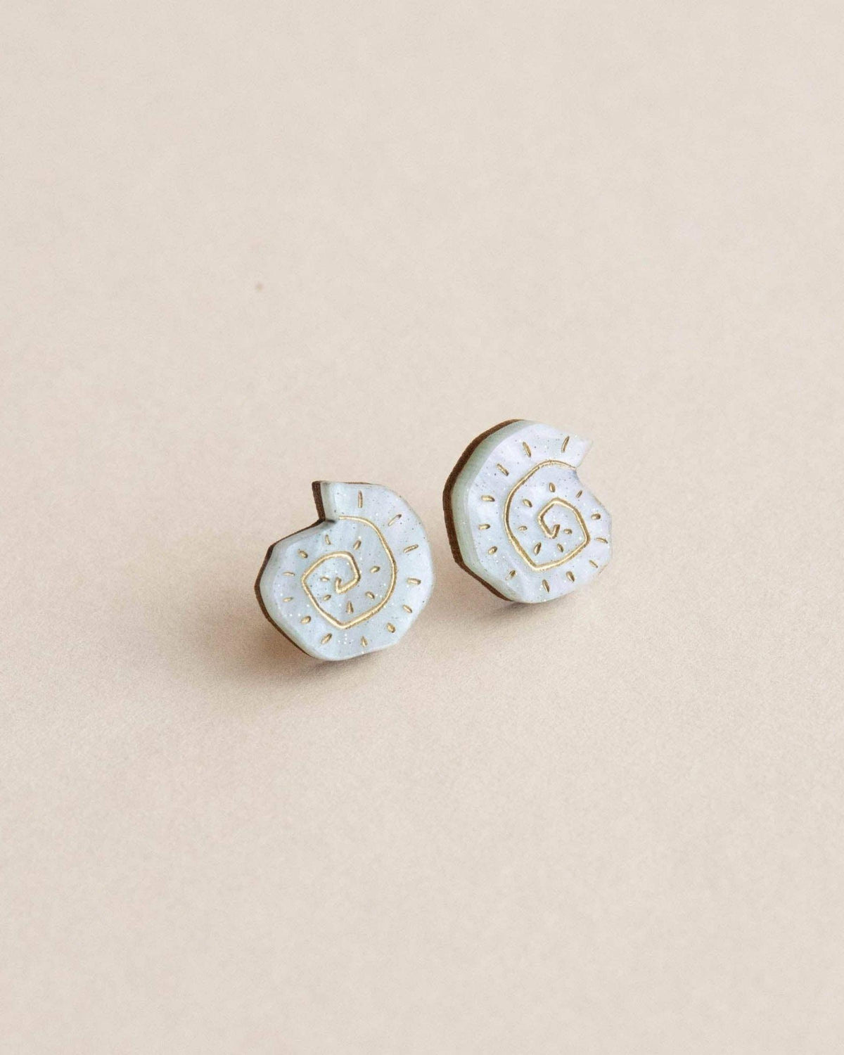 Shell Stud Earrings - Pearly Mint & Gold