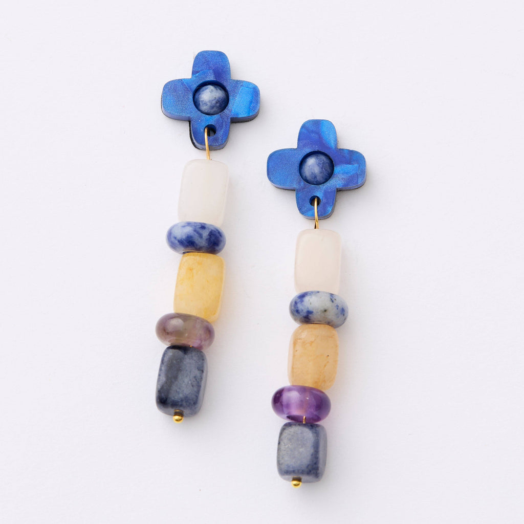 Madeline Flower Beaded Earrings - Cobalt