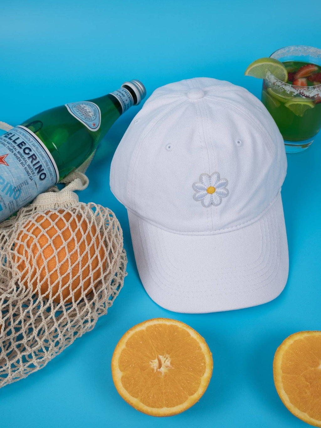 Vintage Washed Cotton Cap With Flower - White