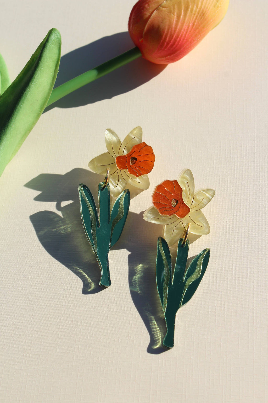 Acrylic Stud Drop Earrings - Daffodils