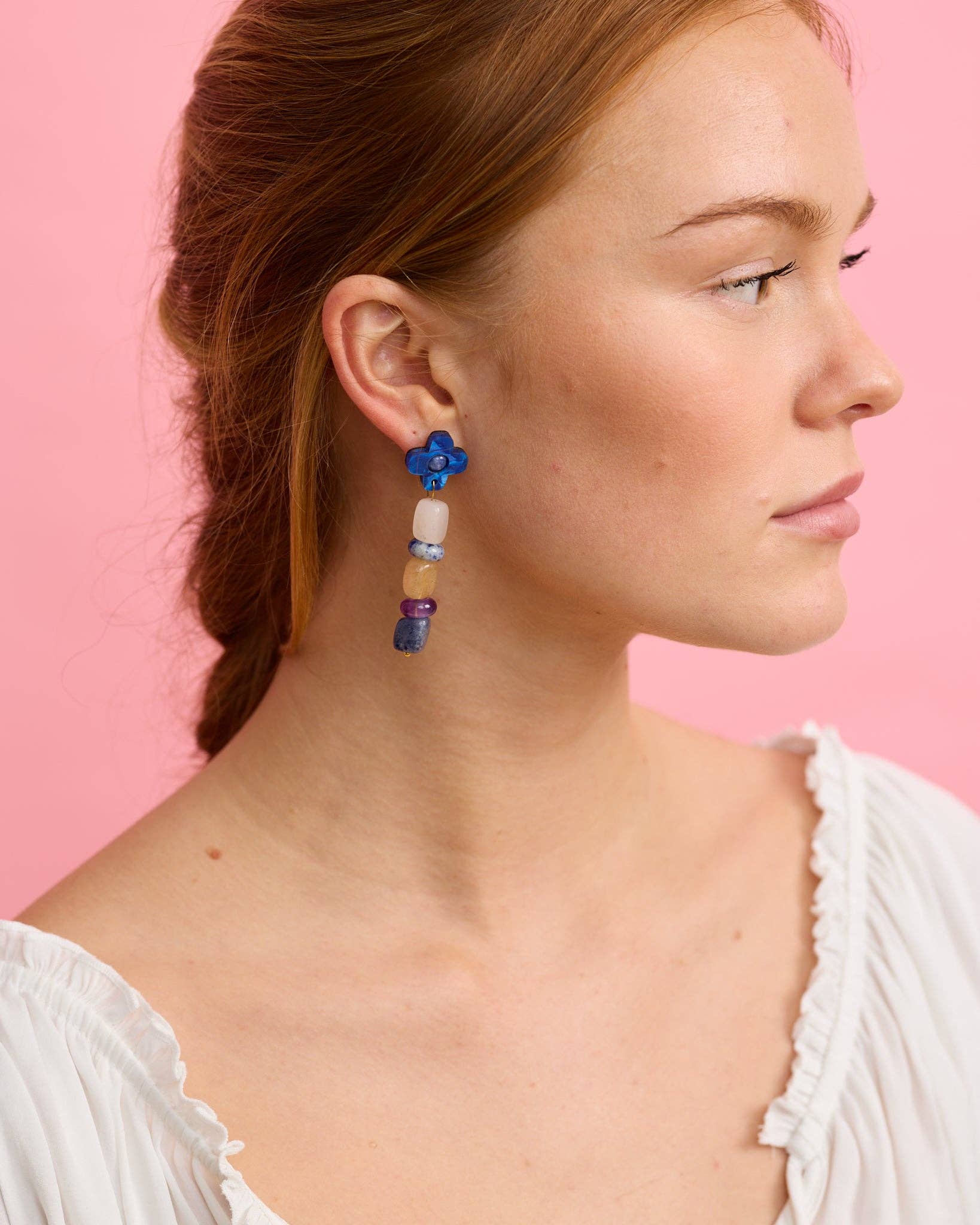 Madeline Flower Beaded Earrings - Cobalt
