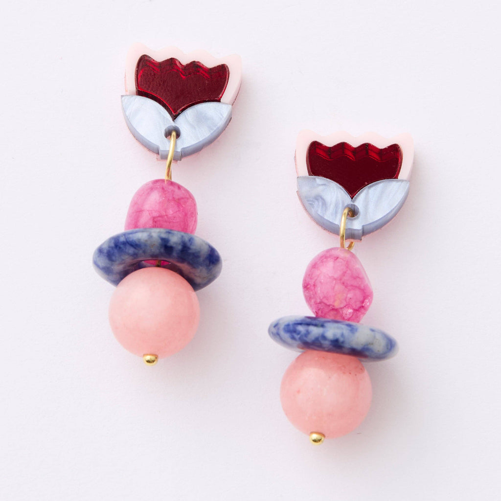 Clio Tulip Earrings - Blue & Plum