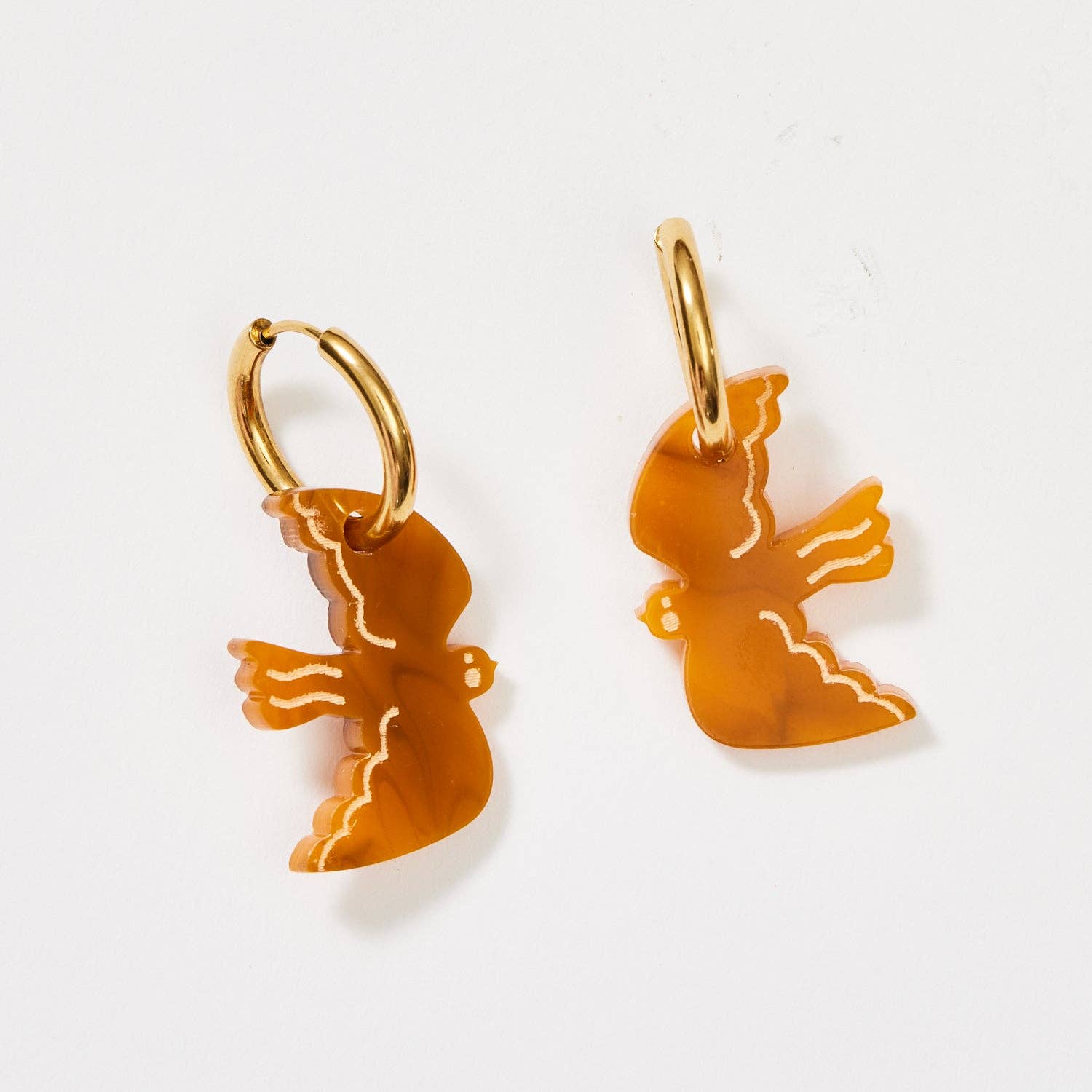 Mini Bird Hoop Earrings - Tan