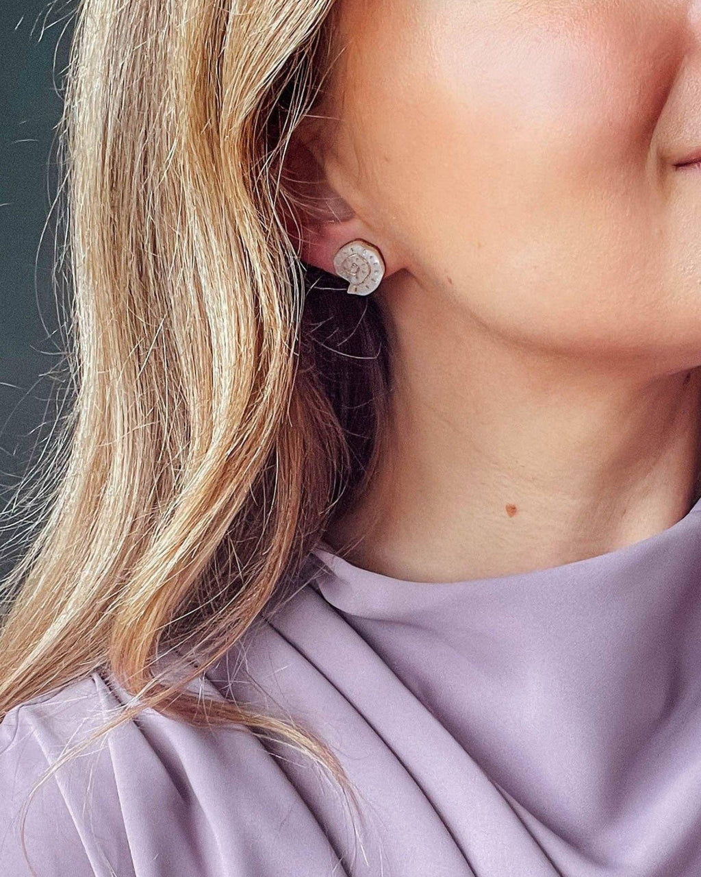 Shell Stud Earrings - Pearly Mint & Gold
