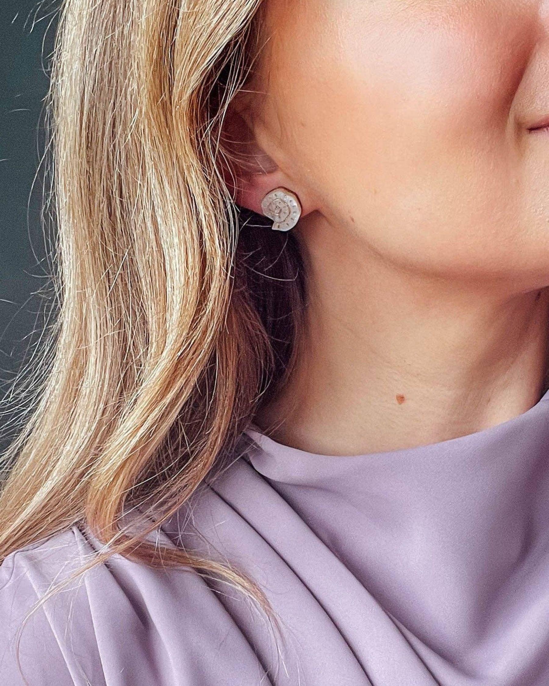 Shell Stud Earrings - Pearly Mint & Gold