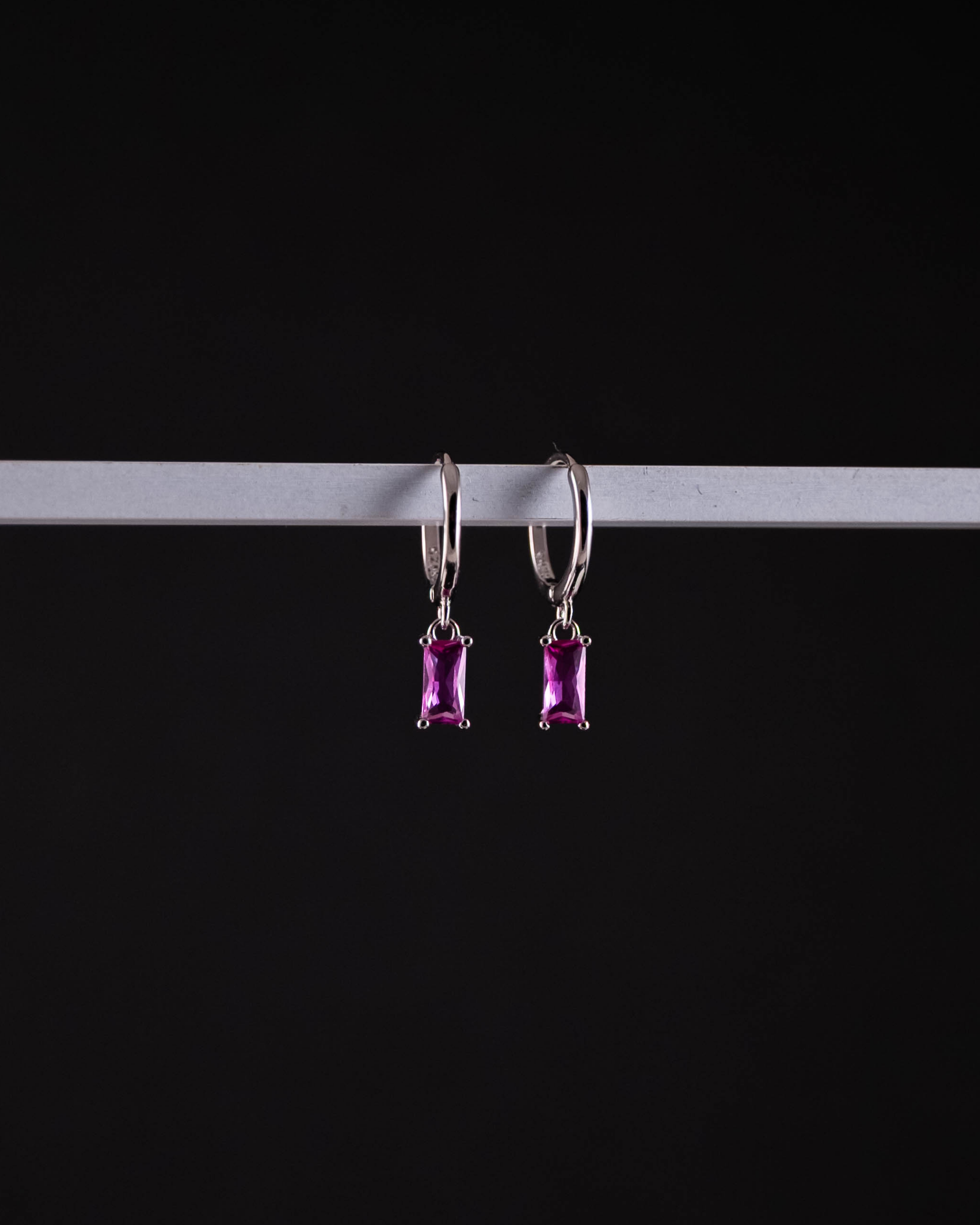 Little Loaf Huggie Earrings - Silver & Pink