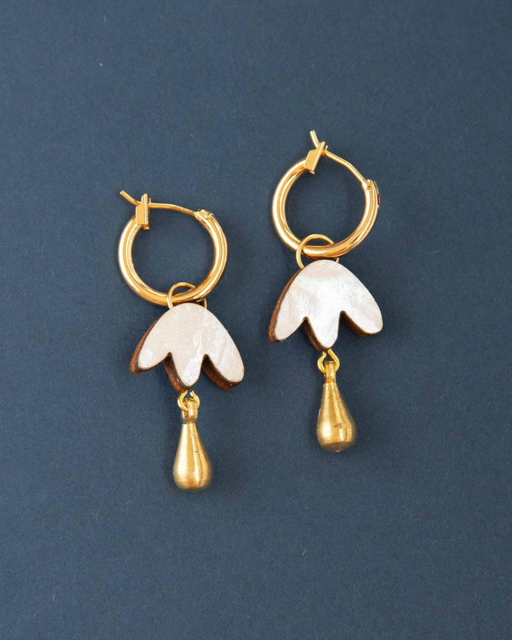 Petal Drop Hoop Earrings - Mother of Pearl Veneer