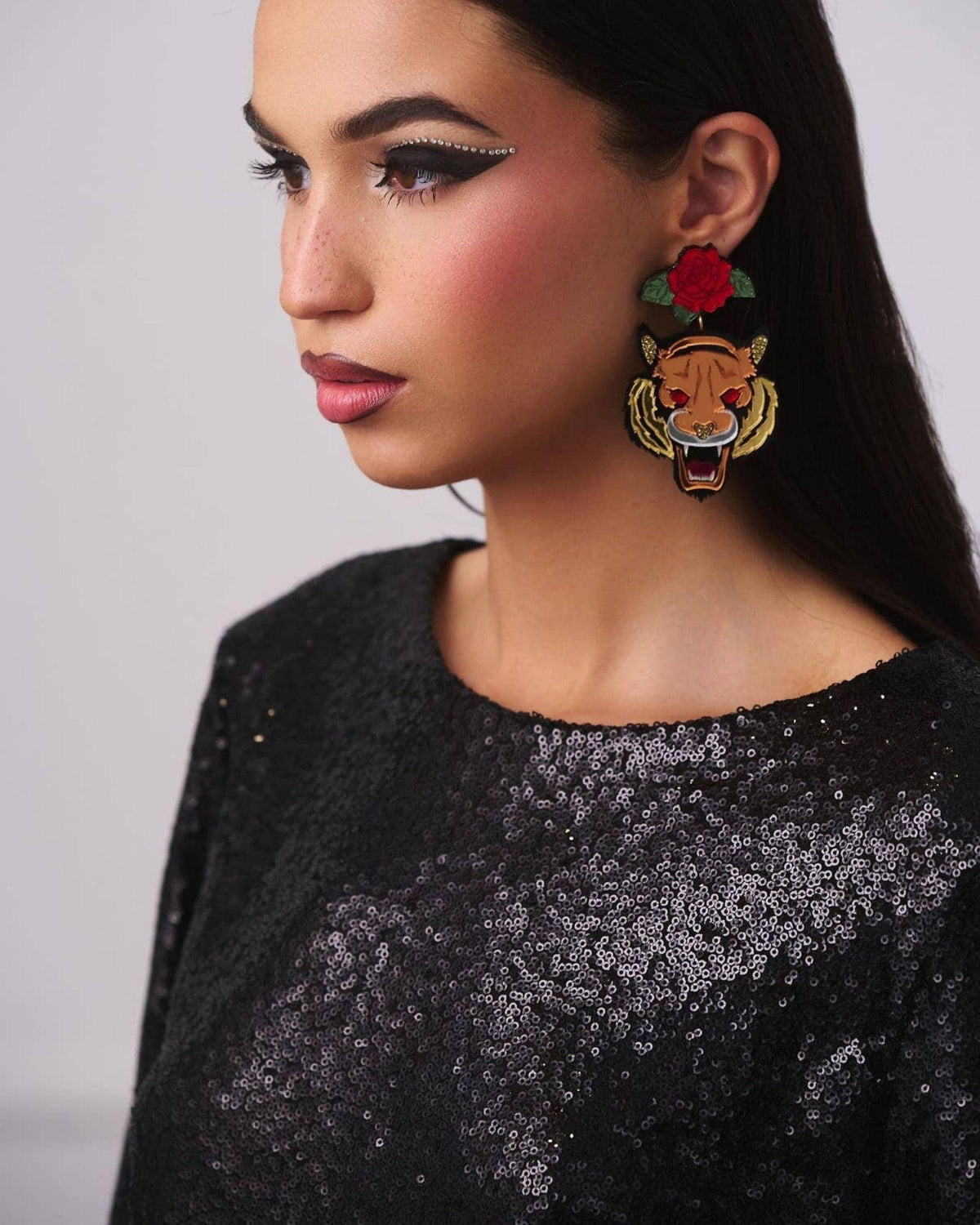 Acrylic Statement Stud Earrings - Tiger Eye