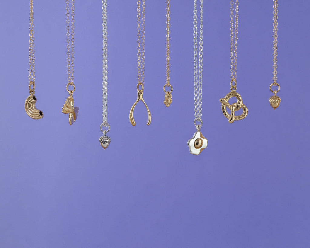 Mini Charming Necklace - Golden Macaroni Elbow Pasta