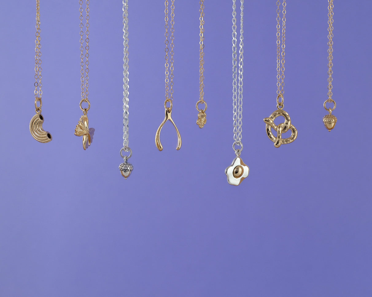 Mini Charming Necklace - Golden Macaroni Elbow Pasta