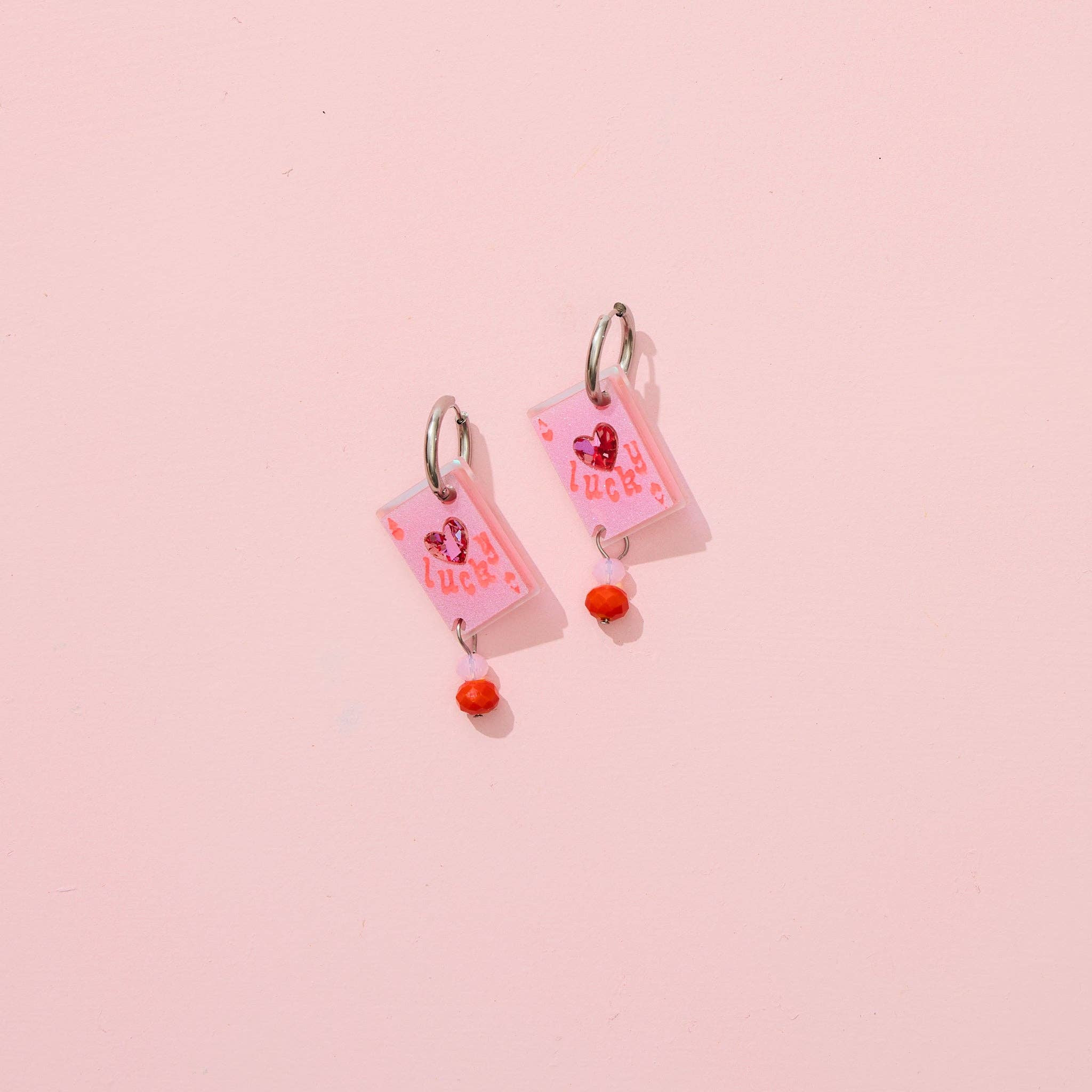 Lucky Ace Hoop Earrings - Gold & Pink
