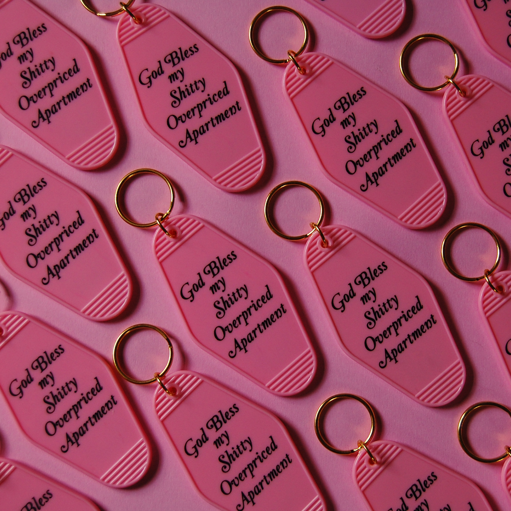 Vintage Motel Keyring - God Bless my Shitty Apartment