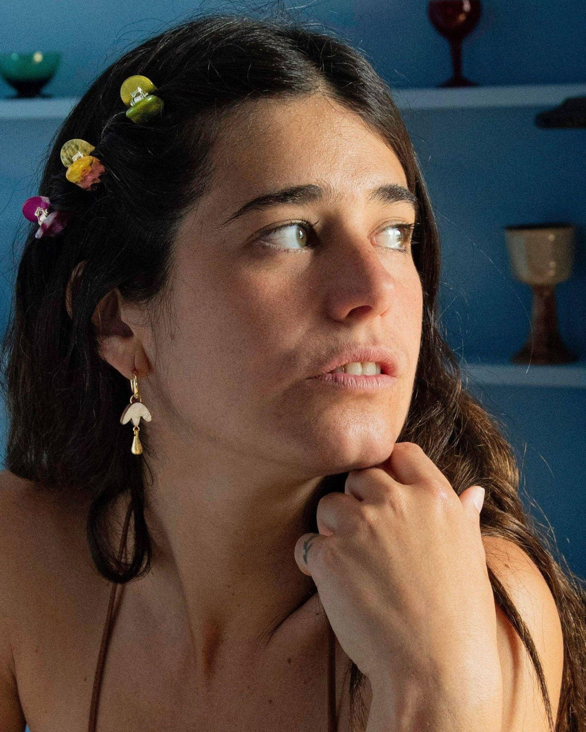 Petal Drop Hoop Earrings - Mother of Pearl Veneer
