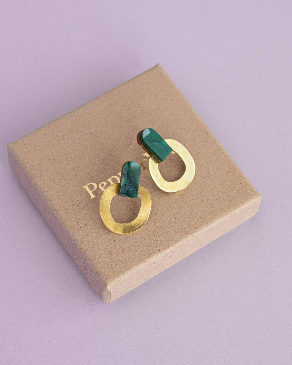 Around Brass Stud Earrings - Teal