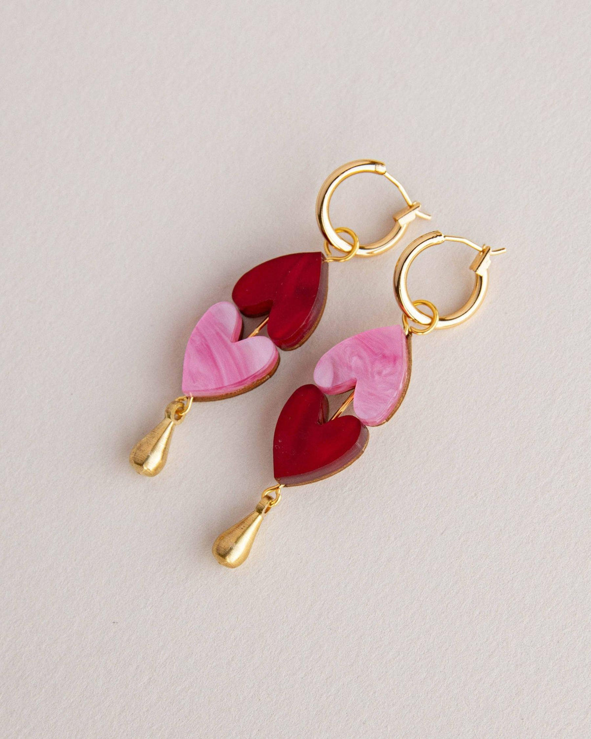 Queen of Hearts Drop Earrings - Pink & Cherry Red