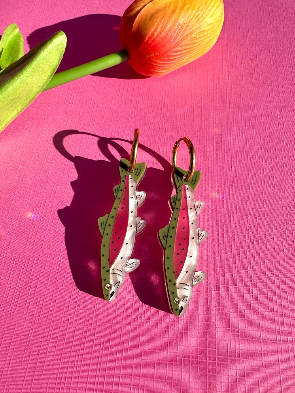 Acrylic Huggie Earrings - Rainbow Trout