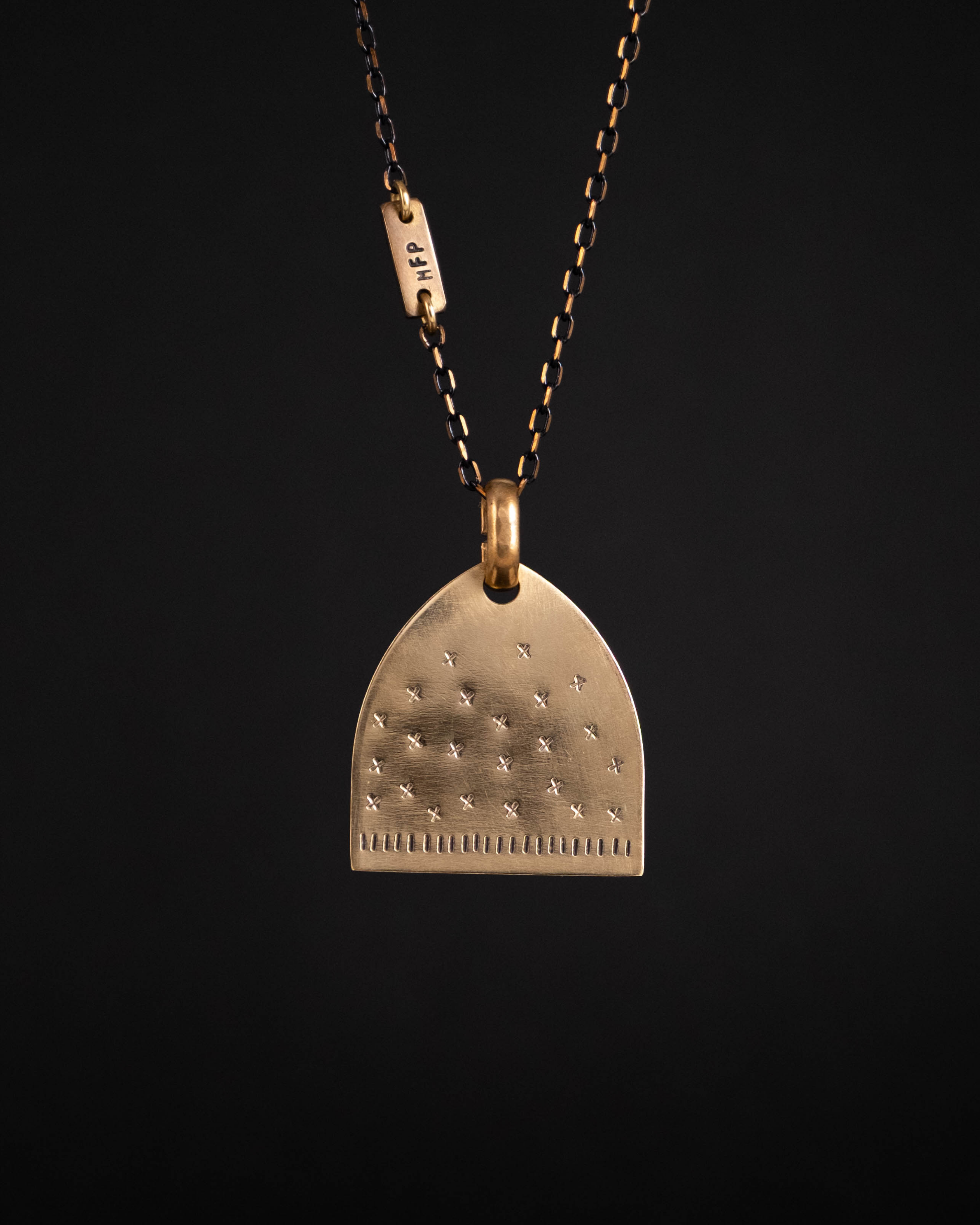 X Tag Pendant Necklace - Brass