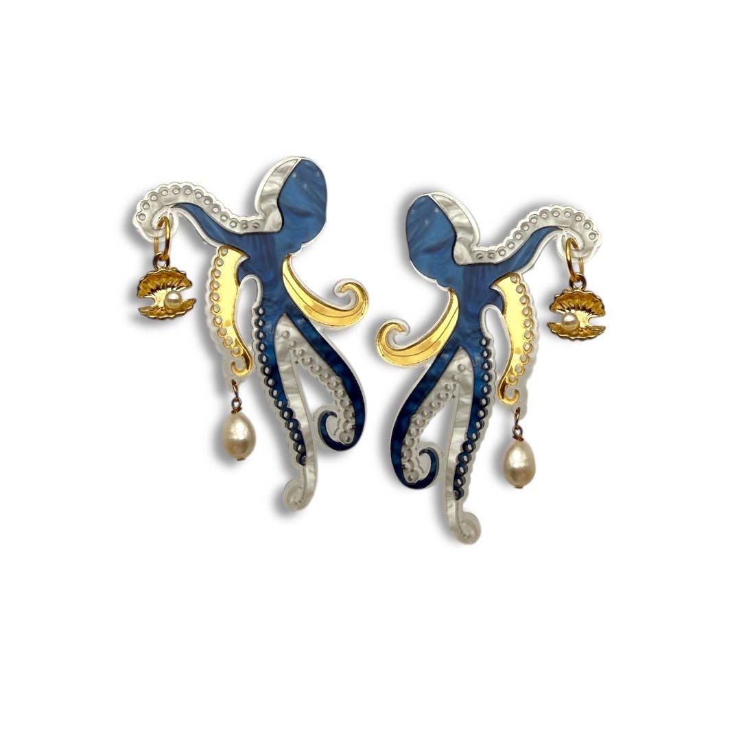 Acrylic Statement Stud Earrings - Octopussy