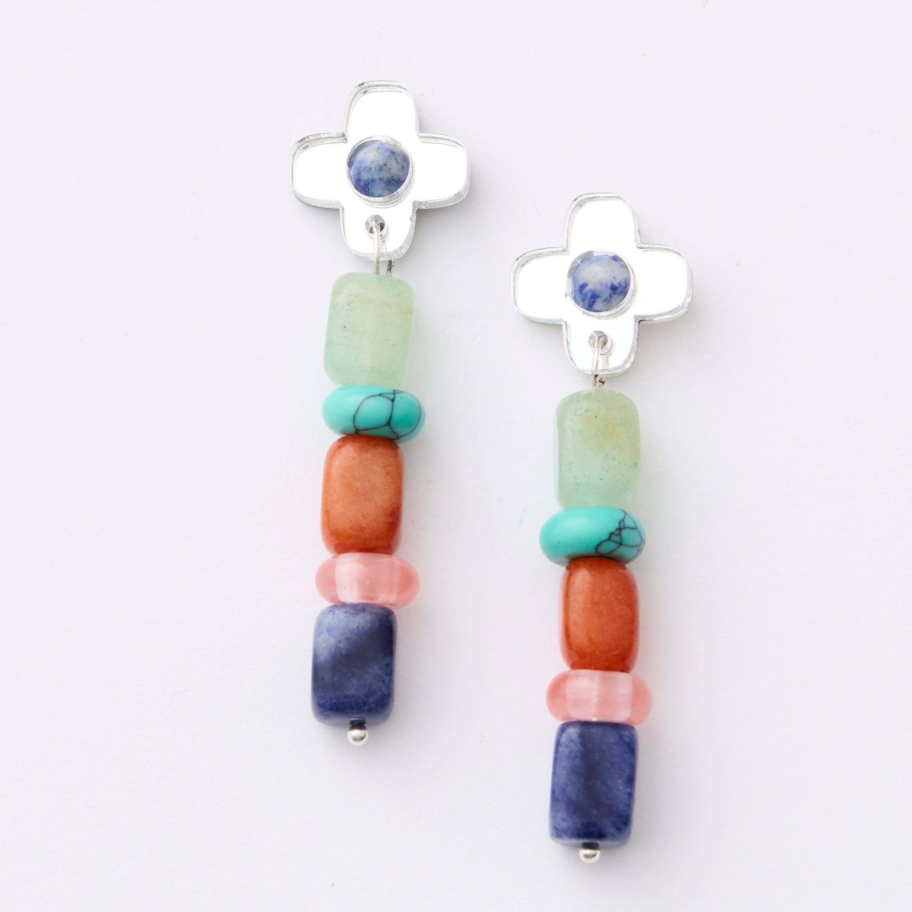 Madeline Flower Beaded Earrings - Silver