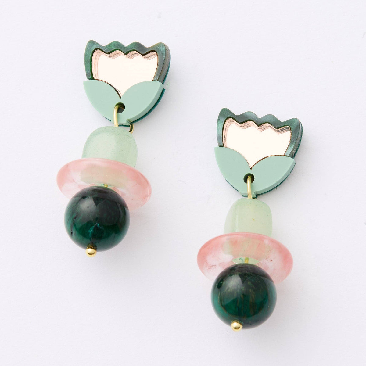 Clio Tulip Earrings - Green & Rose
