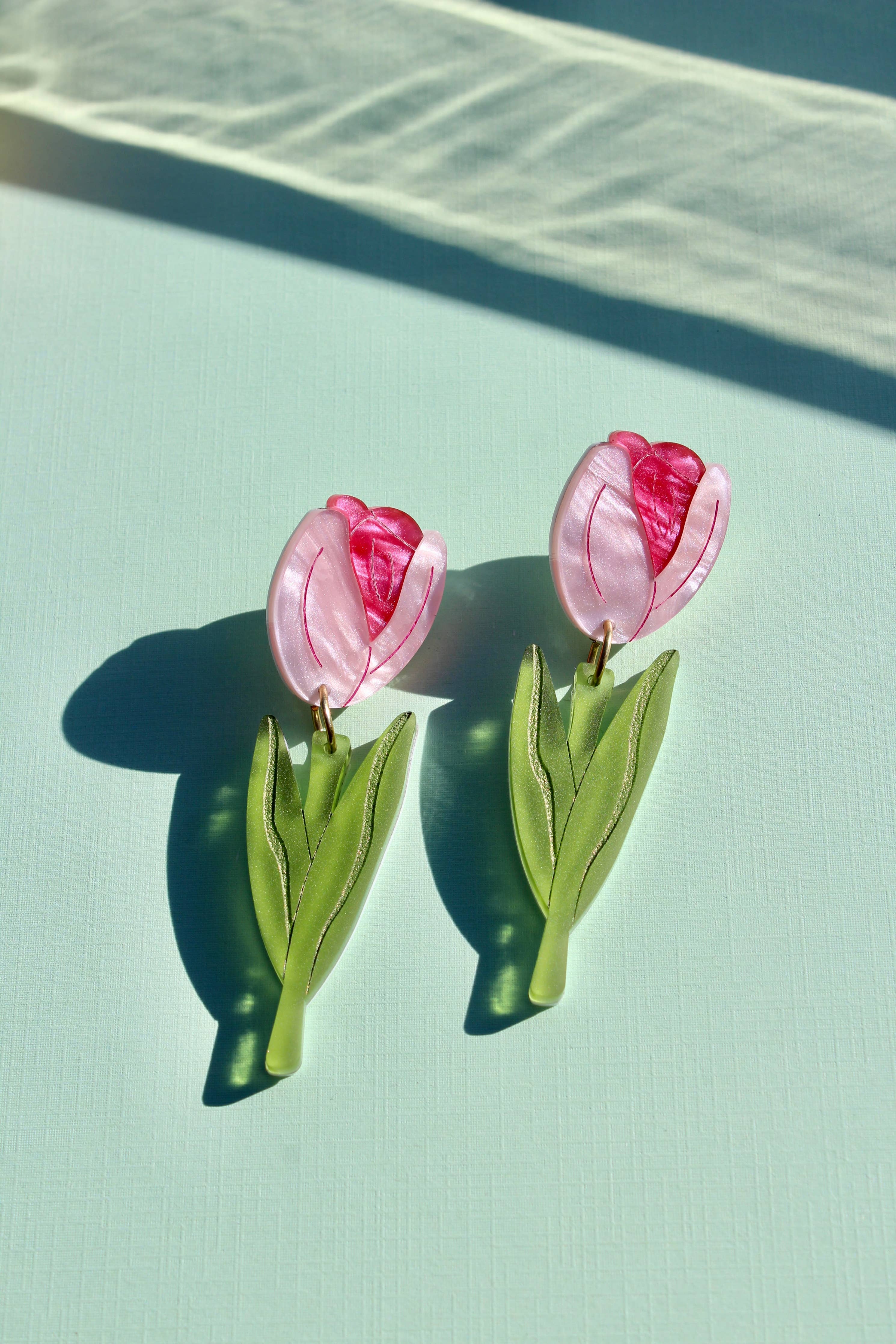 Acrylic Stud Drop Earrings - Tulips