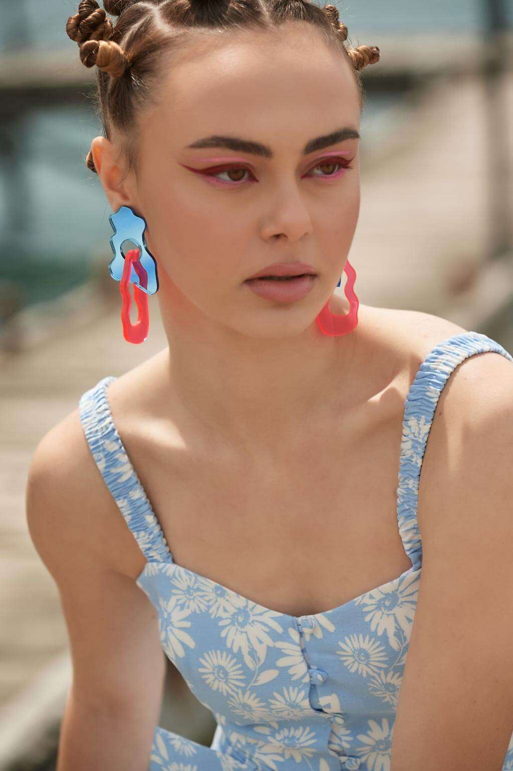 Acrylic Statement Stud Earrings - Lazy Blue & Red