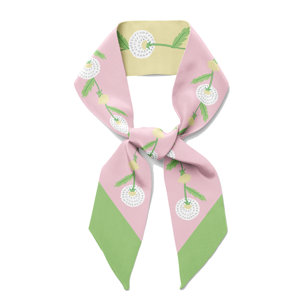Twilly Ribbon Double Sided Silk Scarf - Dandelions