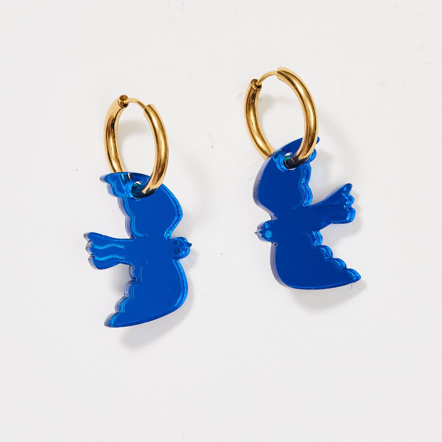 Mini Bird Hoop Earrings - Cobalt