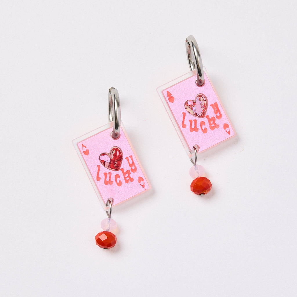 Lucky Ace Hoop Earrings - Gold & Pink