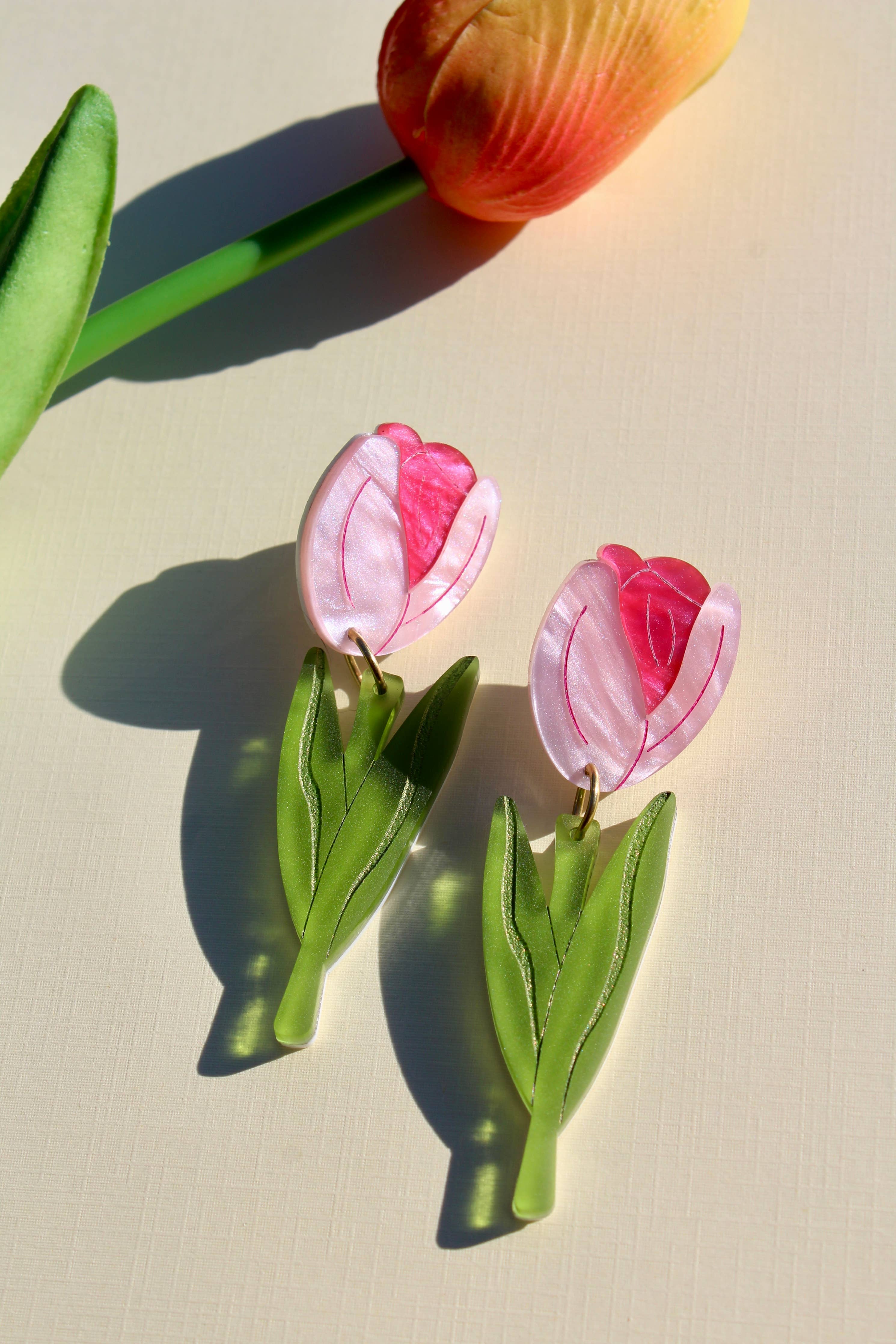 Acrylic Stud Drop Earrings - Tulips