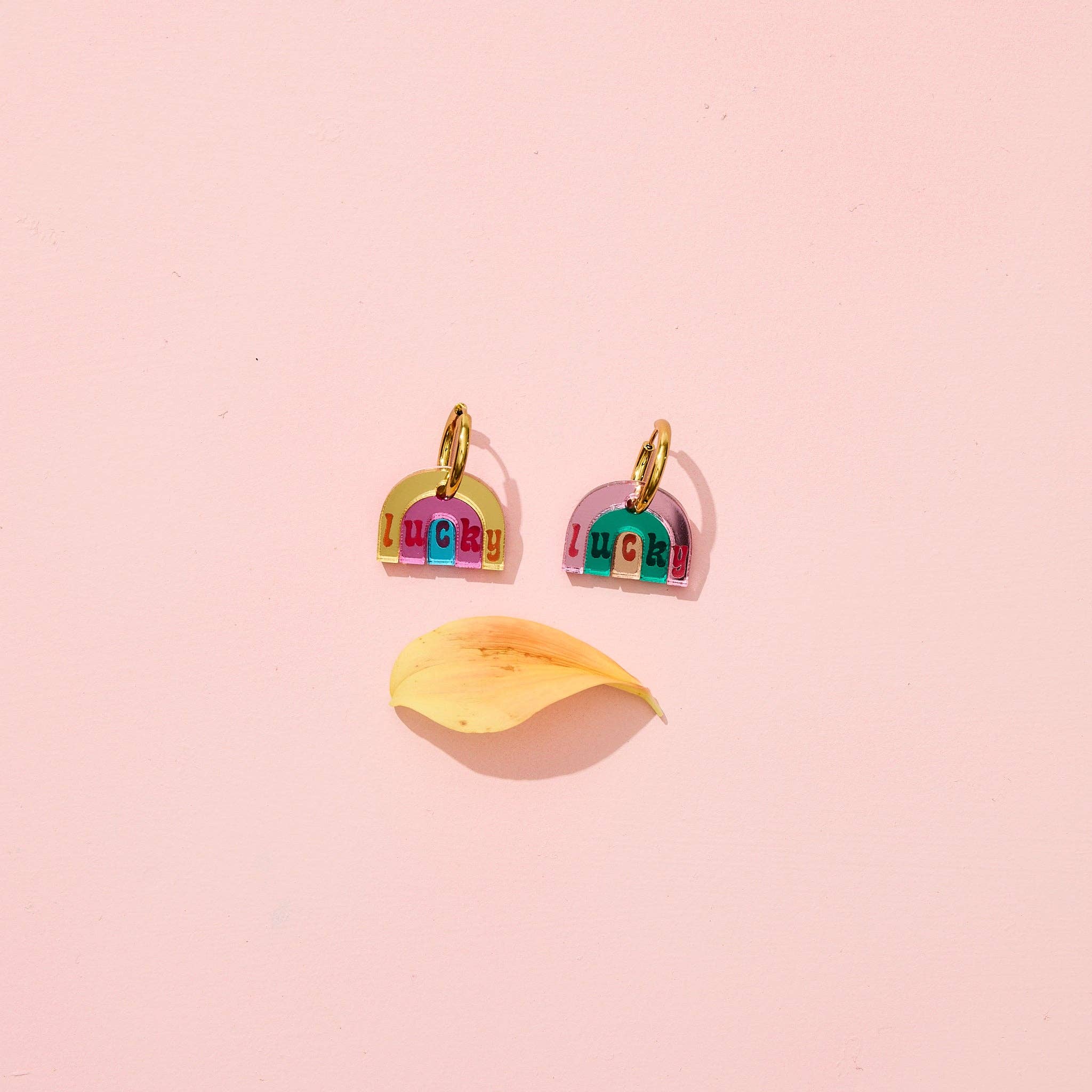 Lucky Rainbow Hoop Earrings - Gold