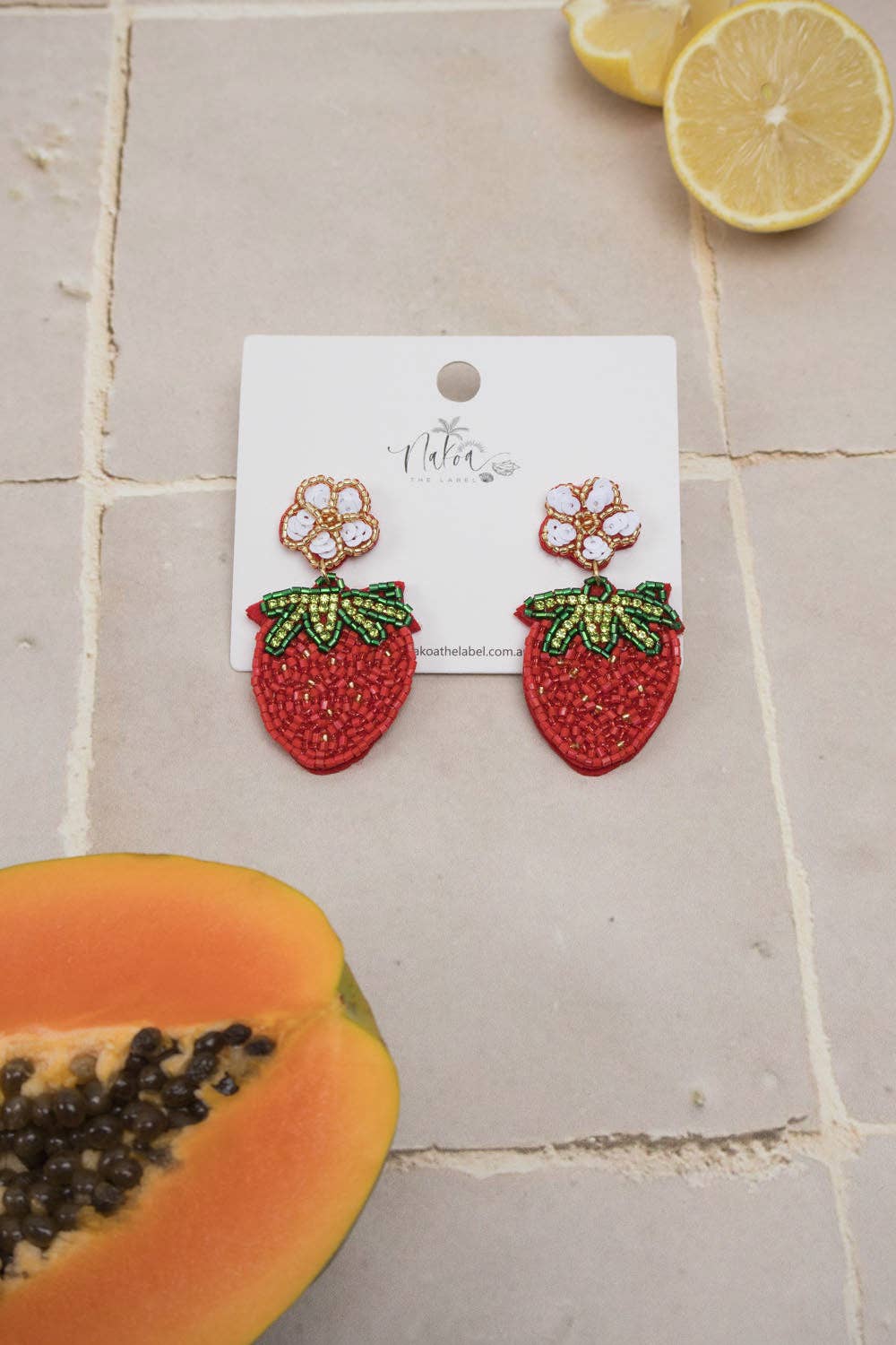Beaded Earrings - Strawberries