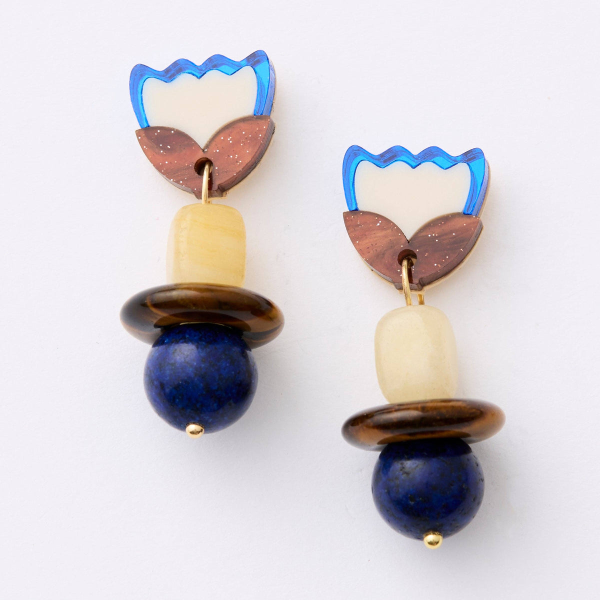 Clio Tulip Earrings - Brown & Cobalt