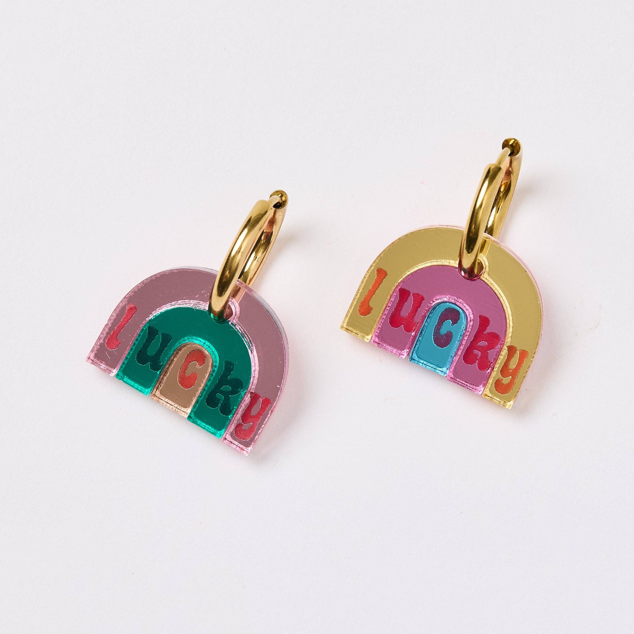 Lucky Rainbow Hoop Earrings - Gold