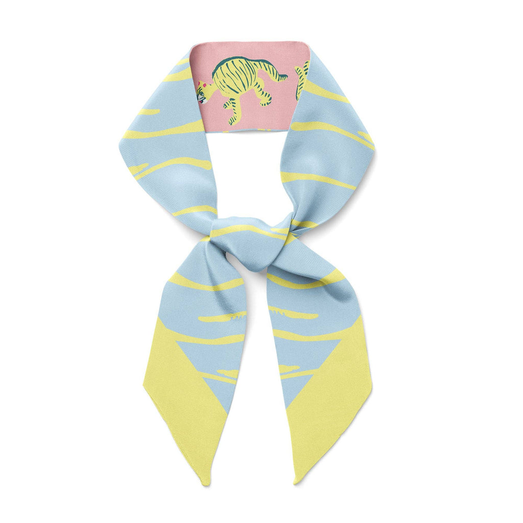 Twilly Ribbon Double Sided Silk Scarf - Nodding Tigers