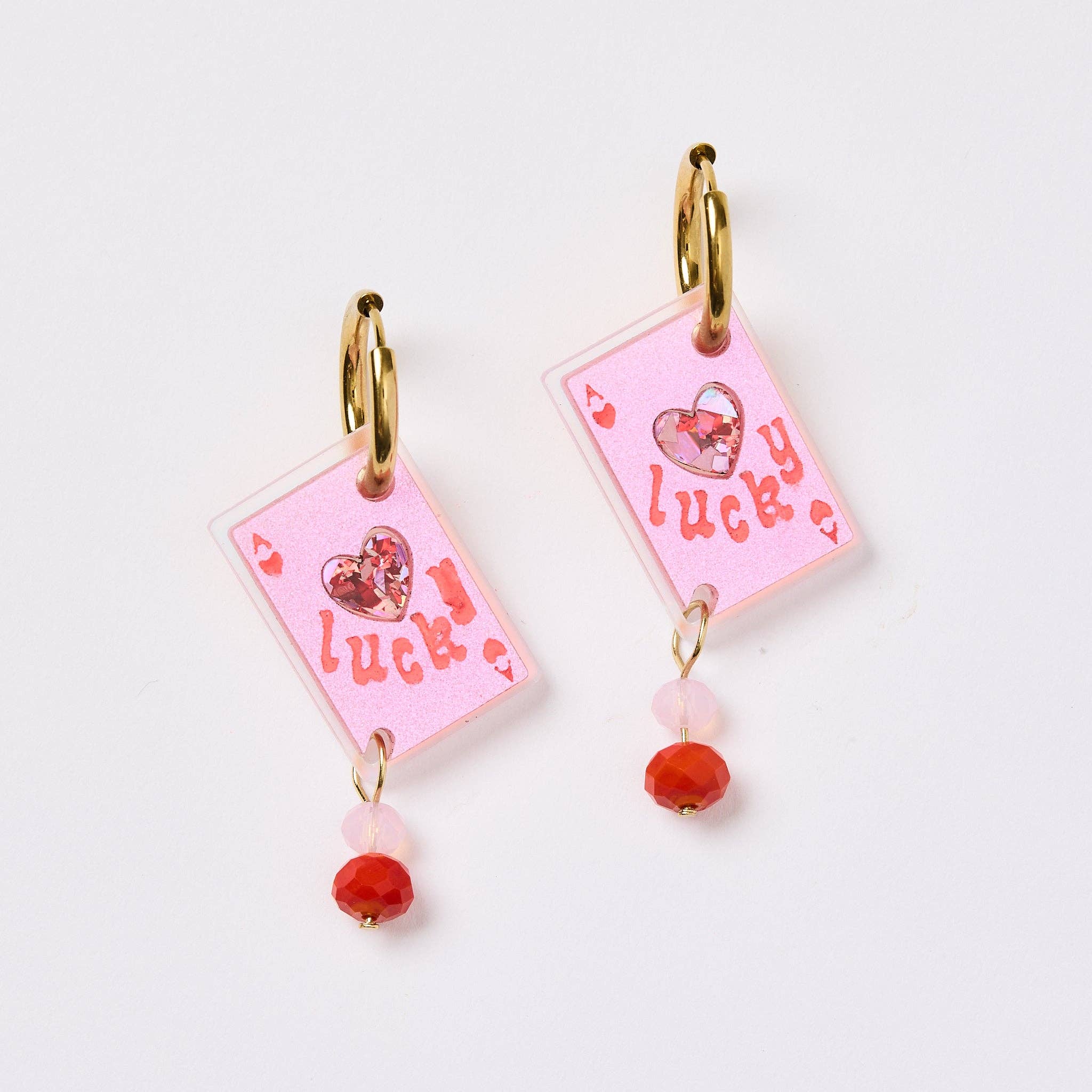 Lucky Ace Hoop Earrings - Gold & Pink