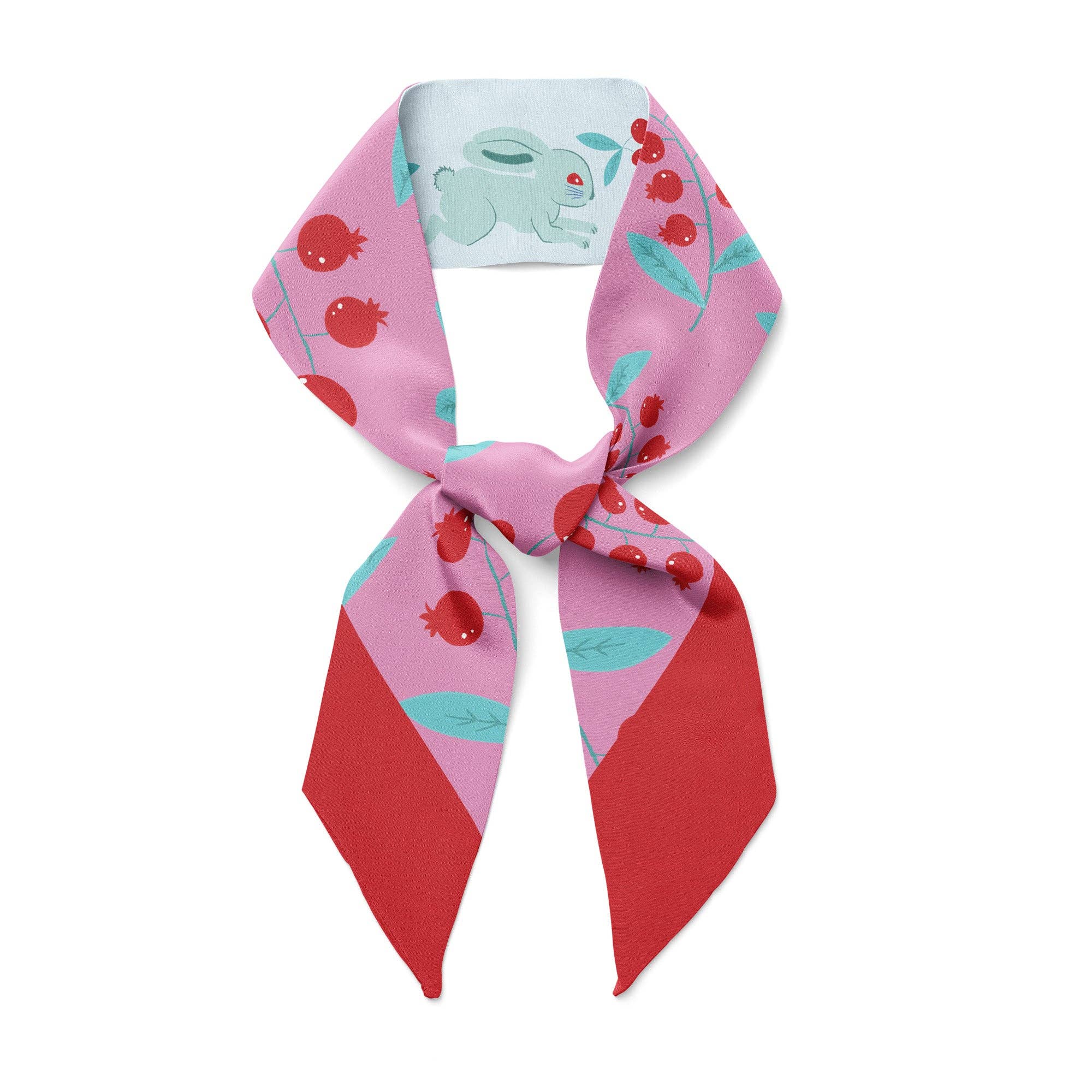 Twilly Ribbon Double Sided Silk Scarf - Bunnies