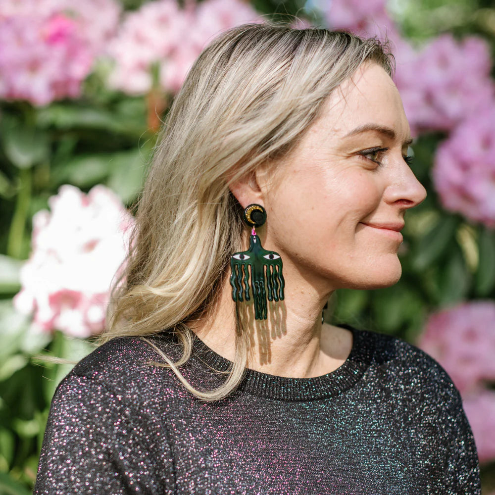 Perspex Earrings - Green Birds