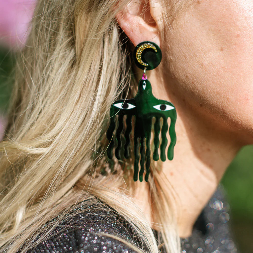 Perspex Earrings - Green Birds