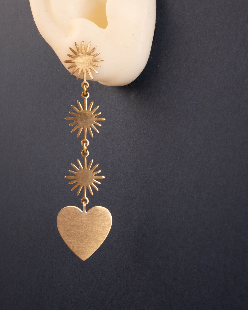 Bursting Star Heart Stud Drop Earrings - Long