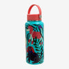 Floral-patterned water bottle with a pink lid on a white background