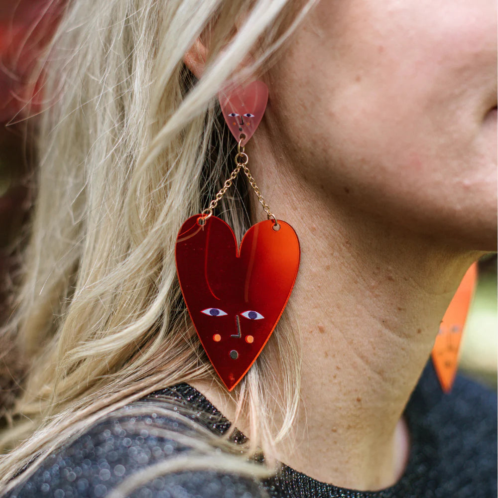 Perspex Earrings - Heart Eyes For You