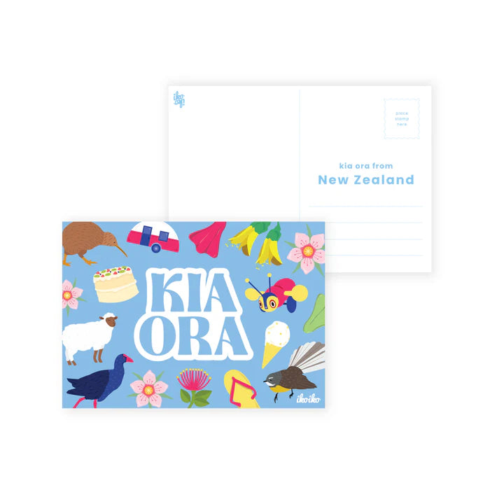 Postcard - Kiwiana Kia Ora Icons Blue