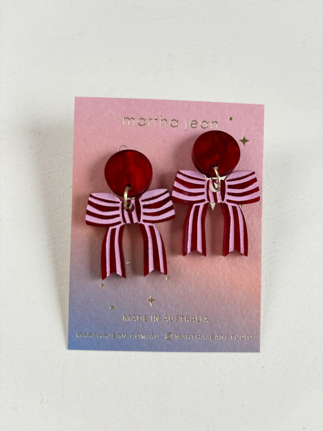 Clip On Bow Earrings - Pink & Red