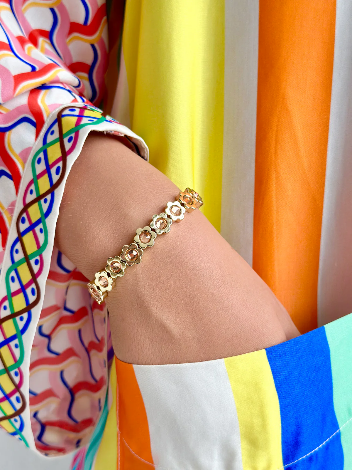 Gold Flower Power Bracelet - Crystal Pale Tangerine